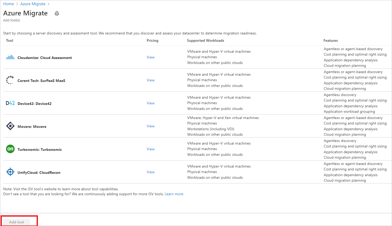 Select assessment tools from list