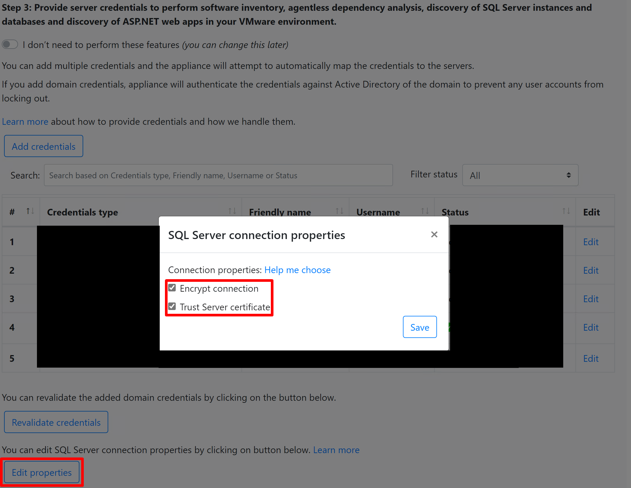 显示如何编辑 SQL Server 连接属性的屏幕截图。