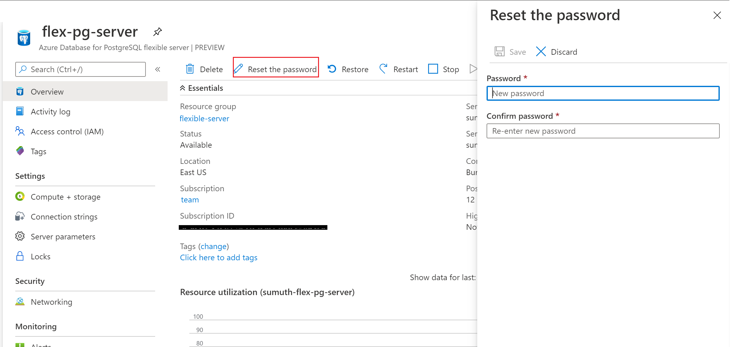 为 Azure Database for PostgreSQL 灵活服务器重置密码。