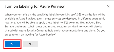 确认所做的选择以将敏感度标签扩展到 Microsoft Purview