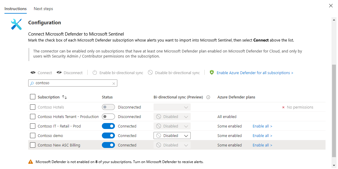 Microsoft Defender for Cloud 连接器配置的屏幕截图