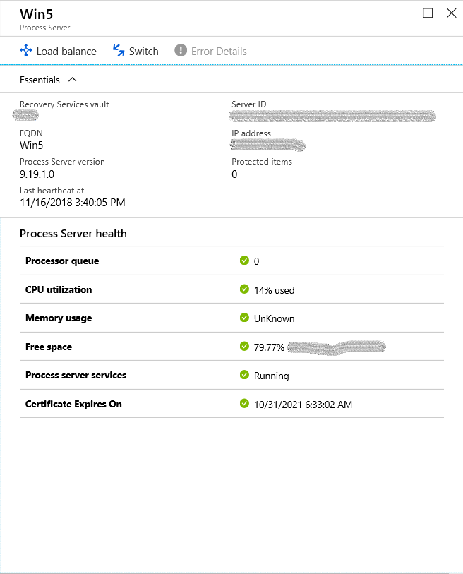 Screenshot shows a Process Server for which you can load balance traffic.