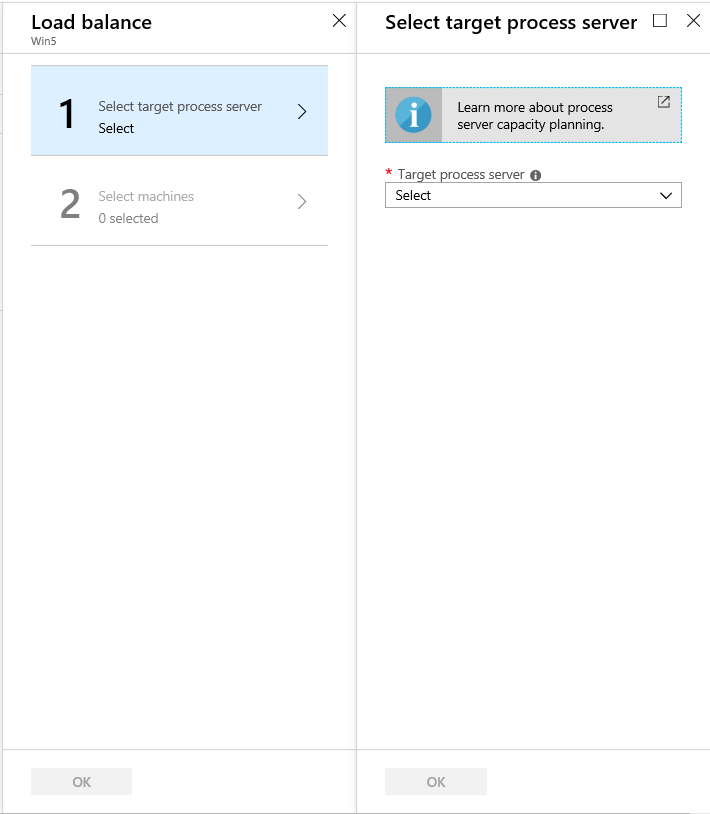 Screenshot shows the Load balance pane with Select target process server selected.