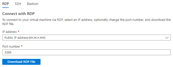 显示如何使用 RDP 进行连接的屏幕截图。