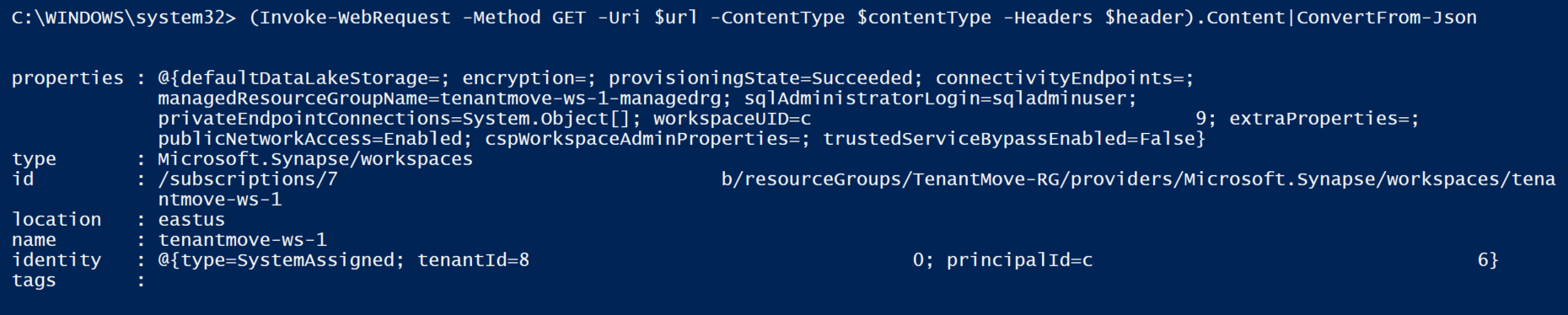 Screenshot of the Workspace Status PowerShell.