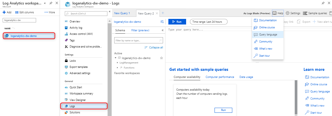 Log Analytics 工作区编辑器。