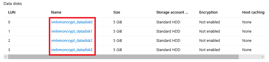 List of attached disks in the portal