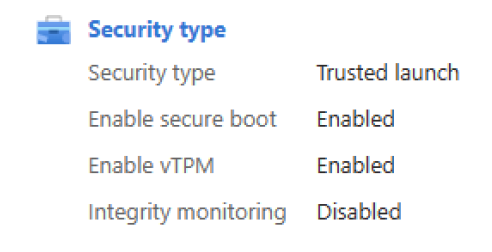 显示 VM 的受信任启动属性的屏幕截图。